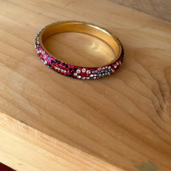 Deepa Gurnani Thin Multicolored Rhinestone Bangle - Picture 3 of 8